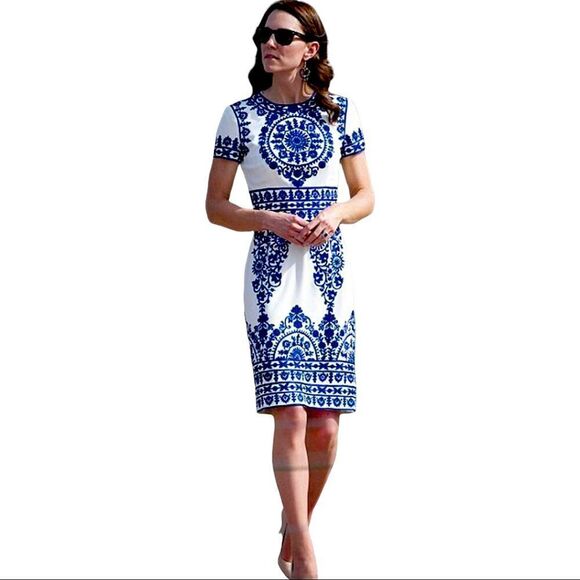 DARLING Porcelain Blue White Paisley Floral Print Brigette Tunic Dress Size S - Picture 8 of 8